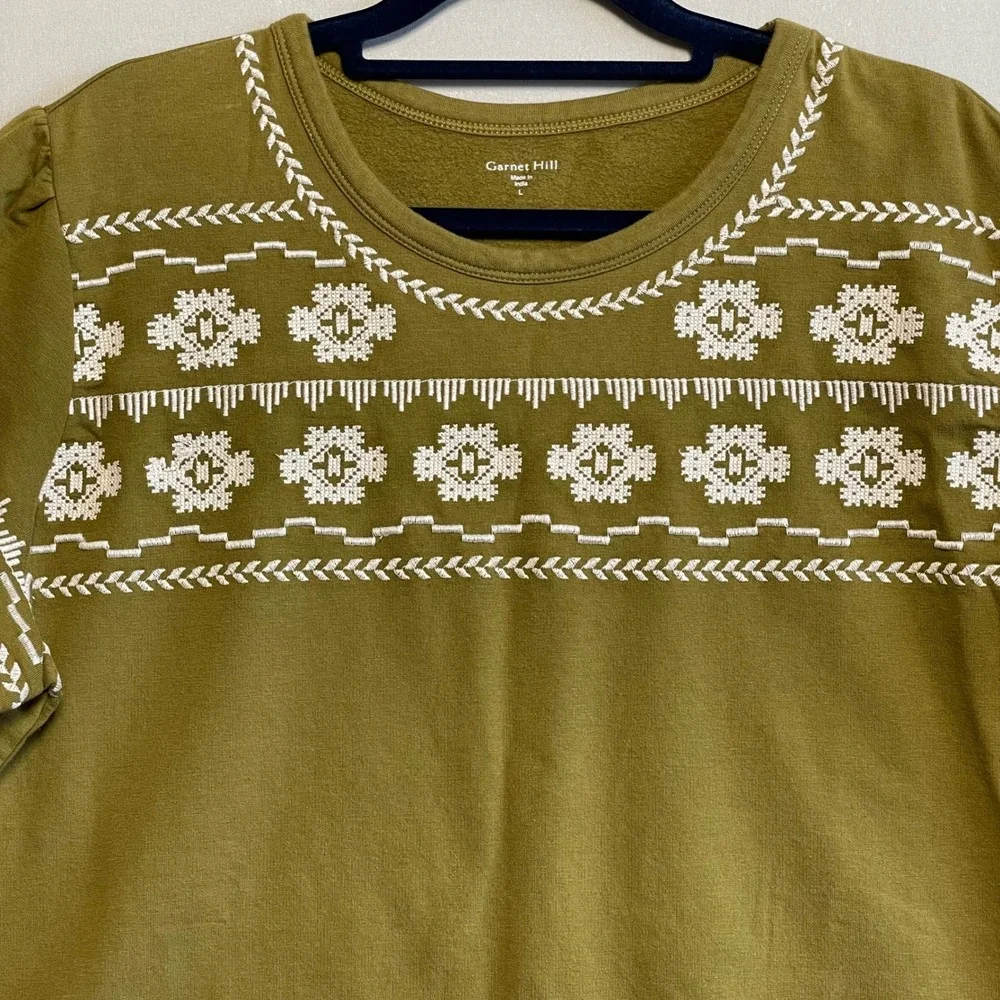 Garnet Hill Khaki Floral Embroidered Top - Picture 2 of 8